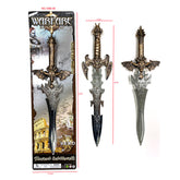 Warfare Sword displayed with intricate designs and packaging showcasing its fantasy theme and craftsmanship.